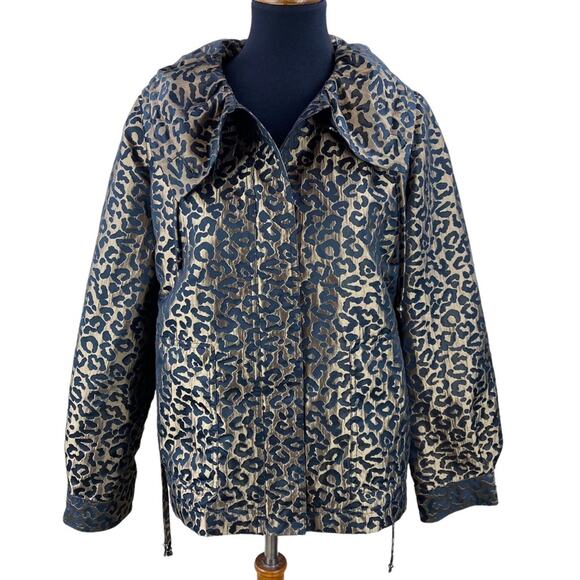 St John Womens Metallic Leopard Print Jacket Size S